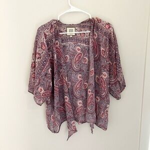 Bell By Alicia Women M Cream Pink Floral Sequins Open Front Silk Tie Front Top